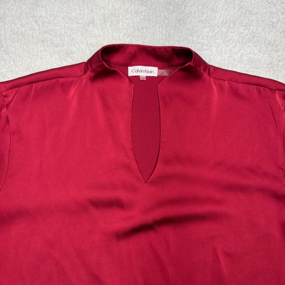 Calvin Klein Red Top Blouse Long Sleeve Shirt 100% Polyester Women's Size L - Picture 2 of 9